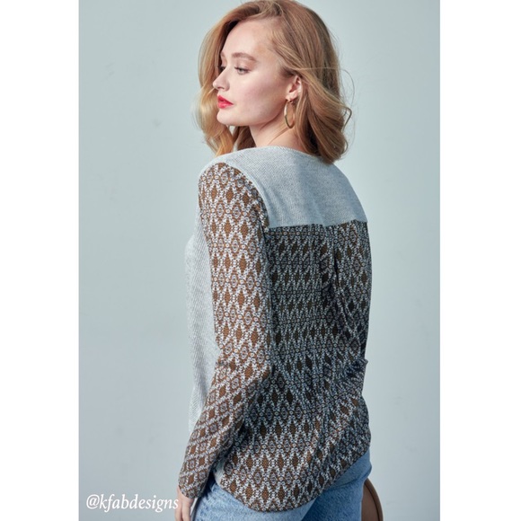 NEW! Boho Soft Surplice Color Block Printed Knit Top! - Picture 4 of 5